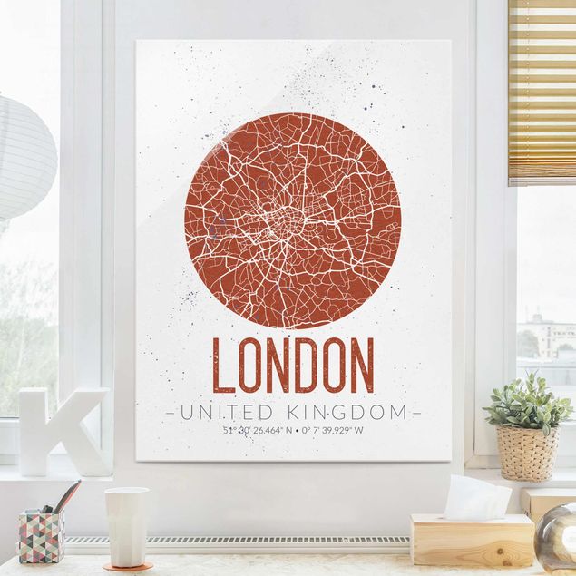 Quadri in vetro Londra Mappa della città di Londra - Retrò