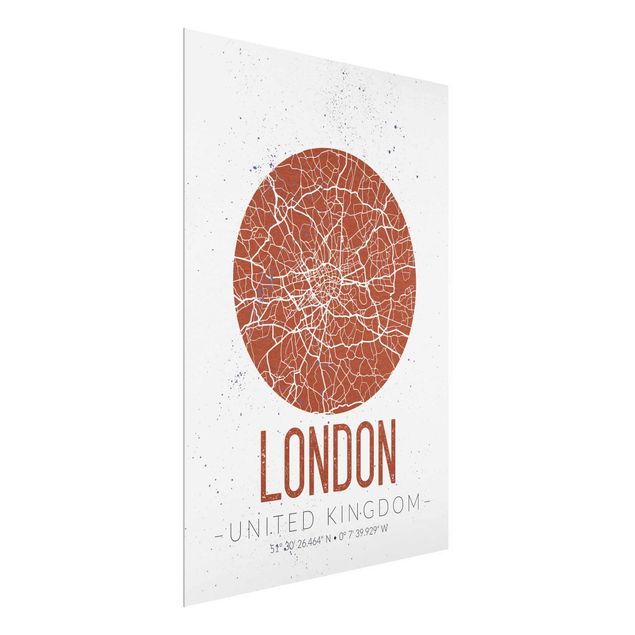 Quadri in vetro con mappamondo Mappa della città di Londra - Retrò