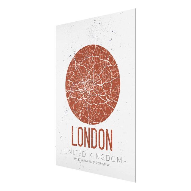 Quadro rosso Mappa della città di Londra - Retrò