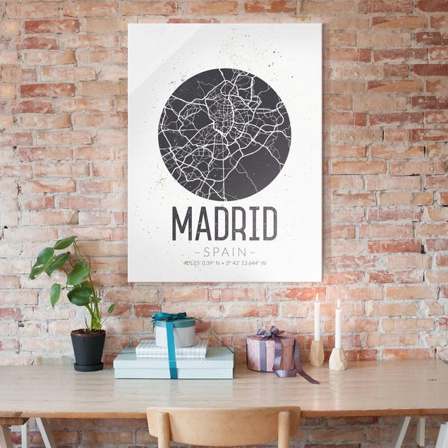 Quadri in vetro con mappamondo Mappa di Madrid - Retrò