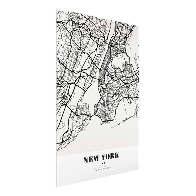 Quadri in vetro con mappamondo Mappa di New York - Classica