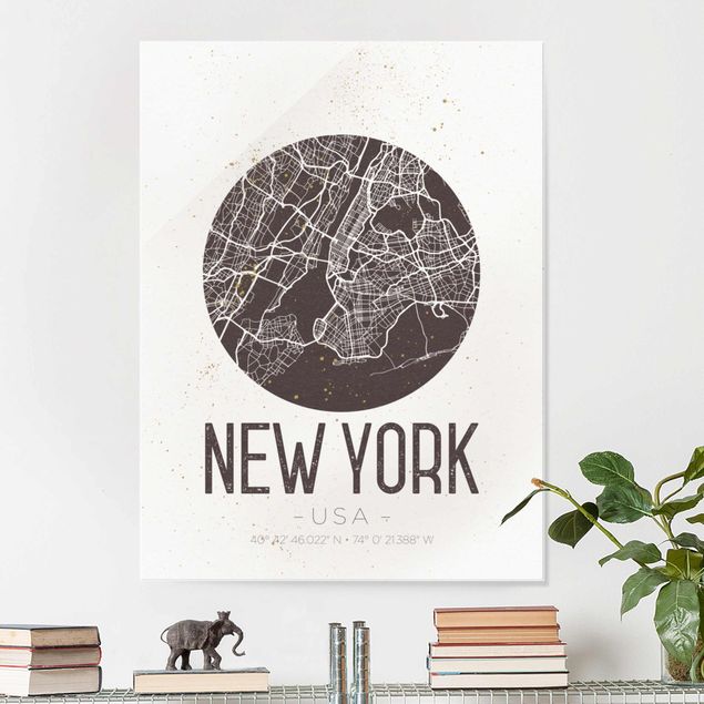 Quadri in vetro New York Mappa di New York - Retrò