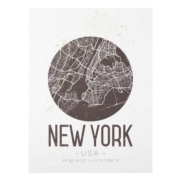 Quadri in bianco e nero Mappa di New York - Retrò