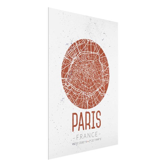Quadri in vetro con mappamondo Mappa della città di Parigi - Retrò