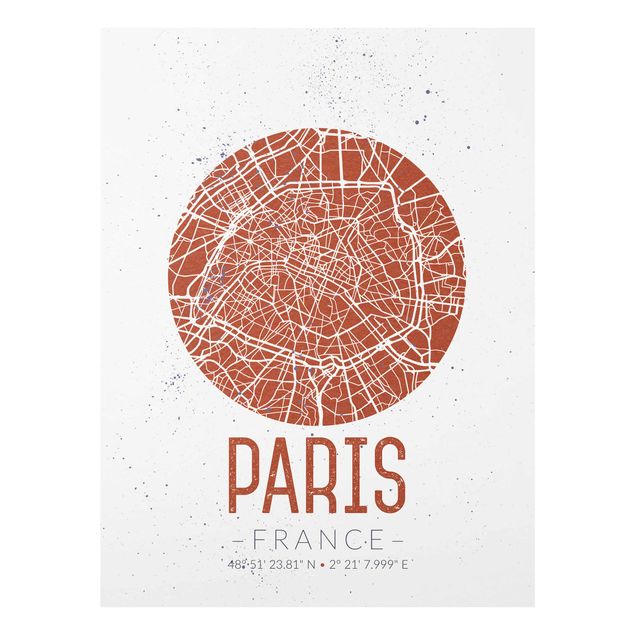 Quadri moderni bianco e nero Mappa della città di Parigi - Retrò