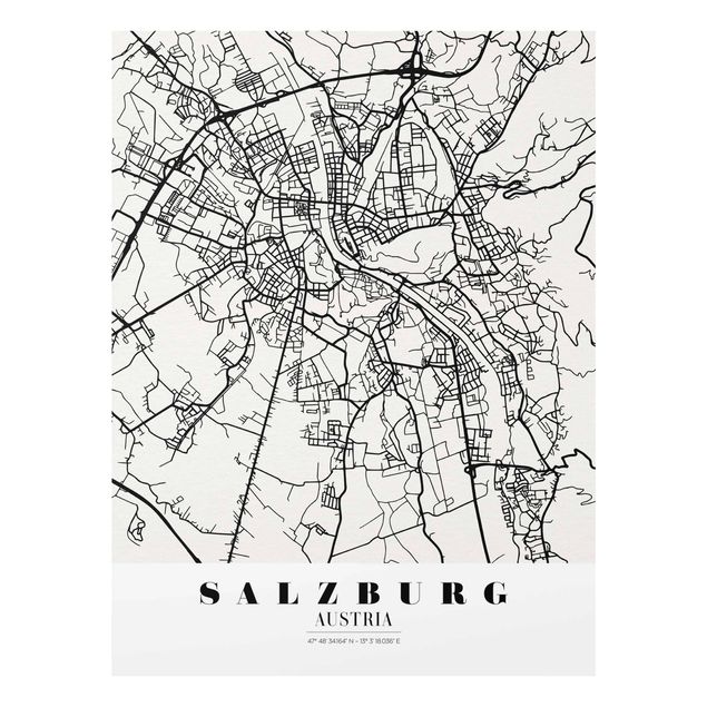 Glas Magnettafel Mappa di Salisburgo - Classica