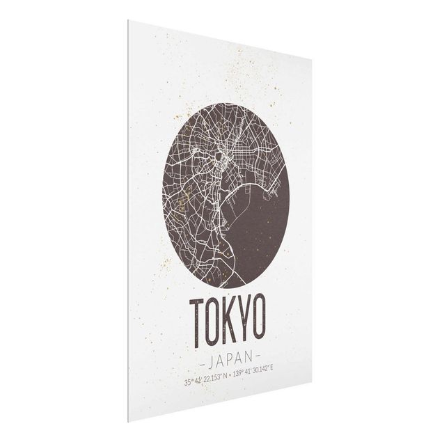 Quadri moderni bianco e nero Mappa di Tokyo - Retrò
