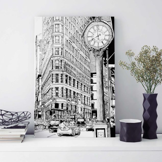 Quadri in vetro in bianco e nero Studio della città - Flatiron Building