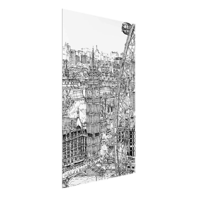 Quadri in vetro in bianco e nero Studio della città - London Eye