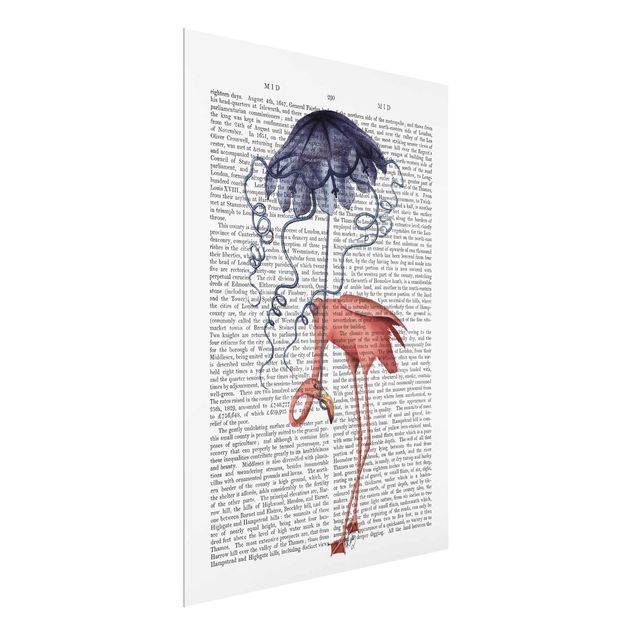 Quadri rosa Lettura con animali - Fenicottero con ombrello