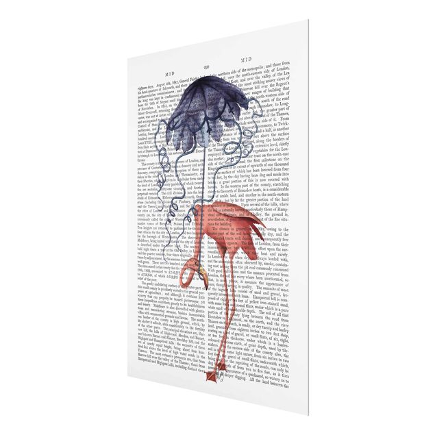 Glas Magnetboard Lettura con animali - Fenicottero con ombrello