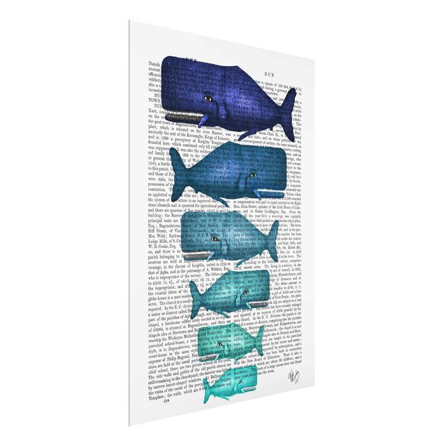 Quadri blu Lettura con animali - Famiglia di balene