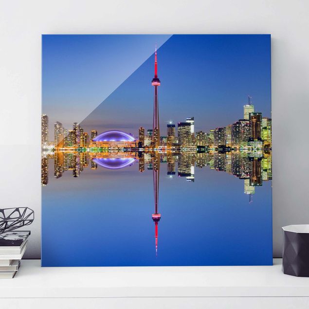 Quadri in vetro con architettura e skylines Toronto City Skyline di prima del lago Ontario
