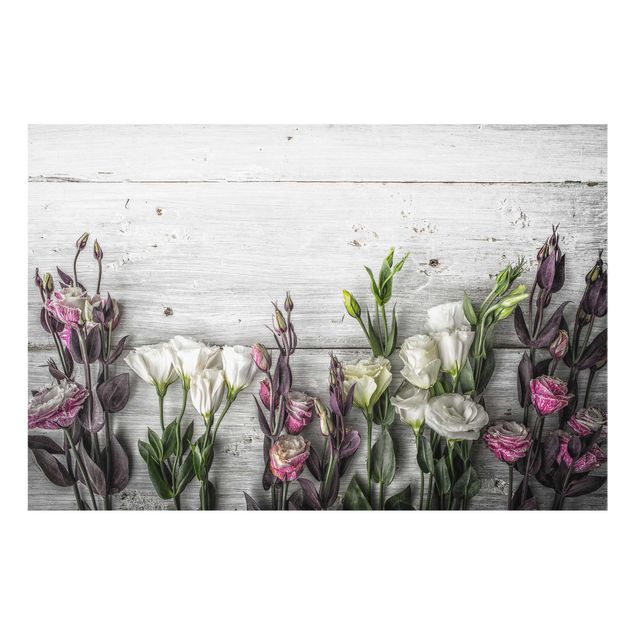 Quadri grigi Tulipano Rosa su Legno Shabby