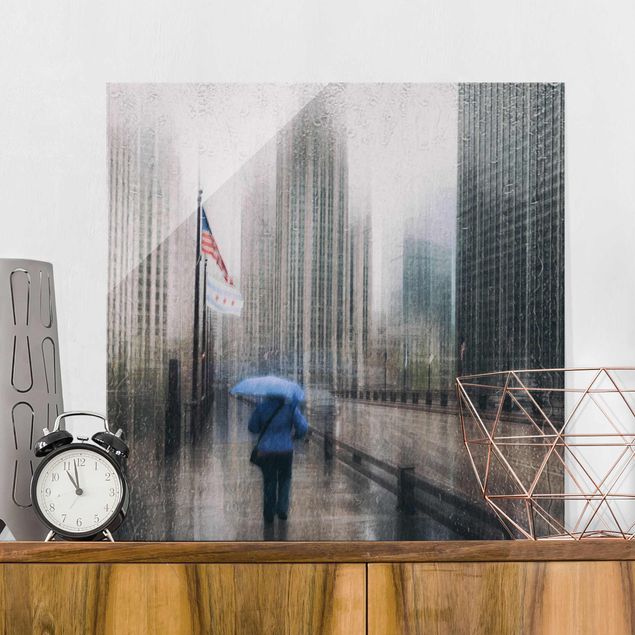 Quadri in vetro architettura e skylines Chicago piovosa