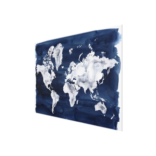 Glas Magnettafel Mappa del mondo acquatico scuro