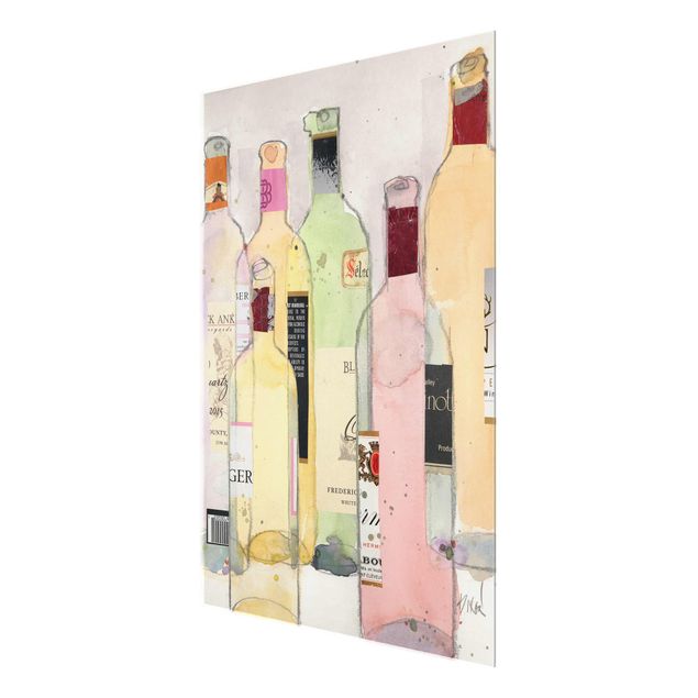Quadro in vetro - Bottiglie Di Vino In Acquerello I - Verticale 3:4