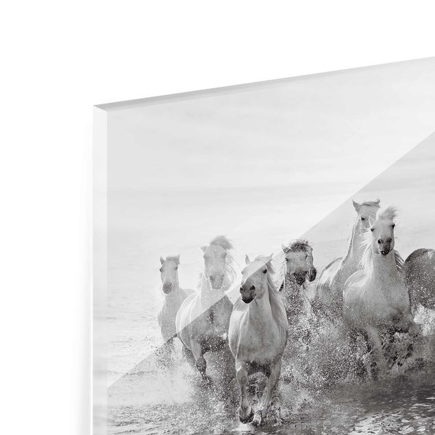 Quadri in vetro con paesaggio Cavalli bianchi nell'oceano