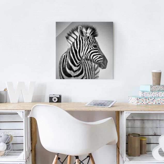 Quadri in vetro in bianco e nero Ritratto di piccola zebra II
