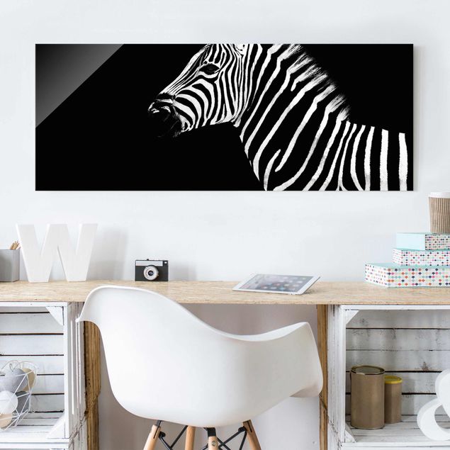 Quadri in vetro in bianco e nero Zebra Safari Art