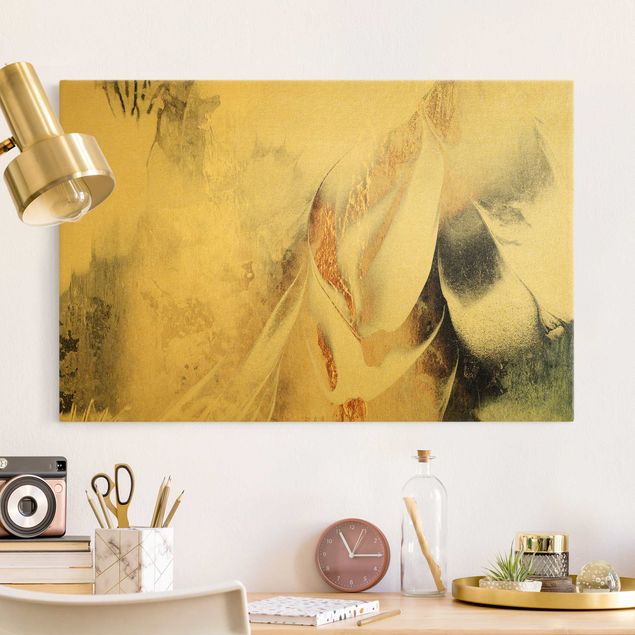 Riproduzione quadri su tela Pittura astratta invernale dorata