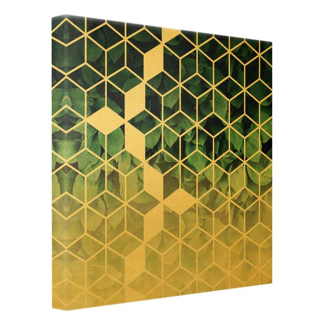 Stampe Foglie verdi Geometria dorata