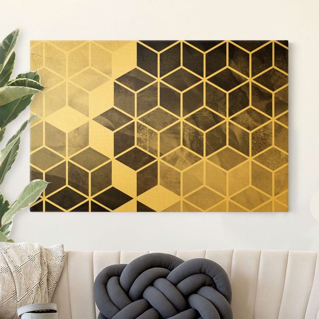 Quadri moderni   Geometria dorata in bianco e nero
