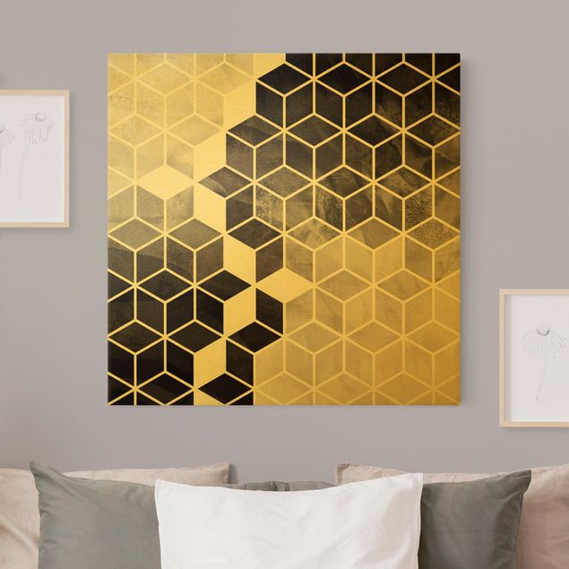 Riproduzione quadri famosi Geometria dorata in bianco e nero