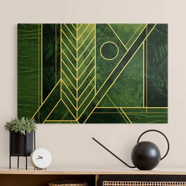 Quadri su tela con disegni Forme geometriche oro smeraldo