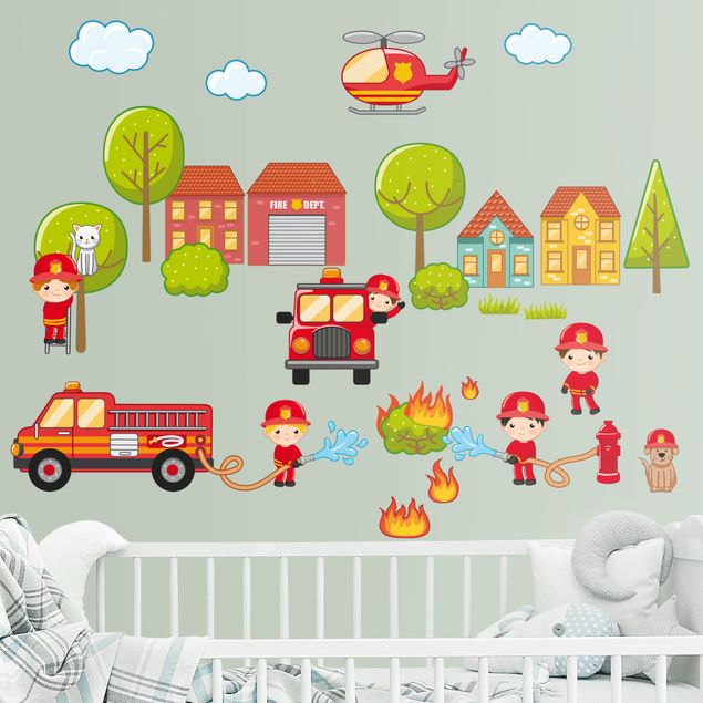 Adesivi murali con pompieri Set grande vigili del fuoco auto pompieri camioncino