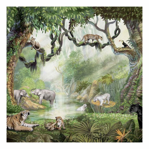 Quadri su tela con gatti Grandi felini nell'oasi della giungla