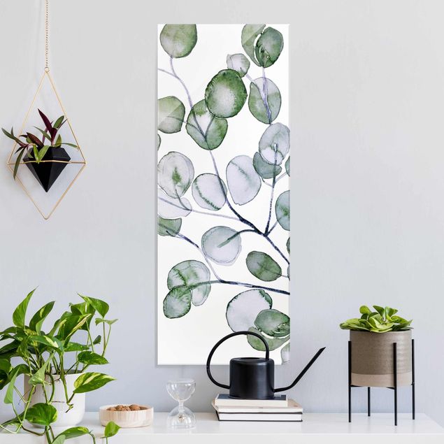 Quadri in vetro con fiori Ramo di eucalipto verde ad acquerello