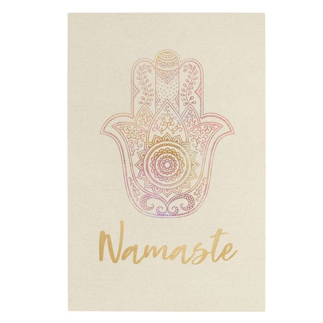Quadri su tela Mano Hamsa - Illustrazione Namaste Oro Rosa Chiaro