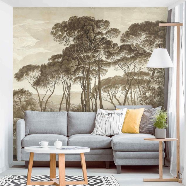Carta parati adesiva Hendrik Voogd  - Paesaggio con alberi in beige