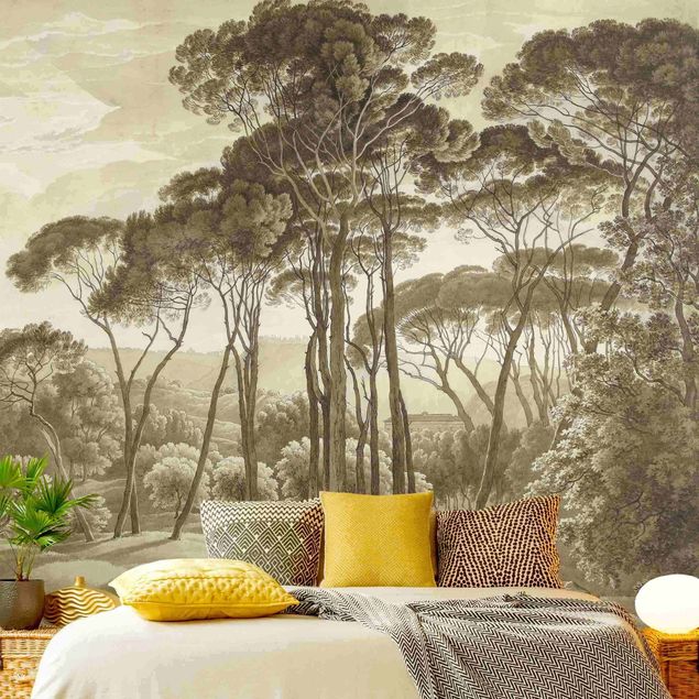 Carta parati foresta Hendrik Voogd  - Paesaggio con alberi in beige