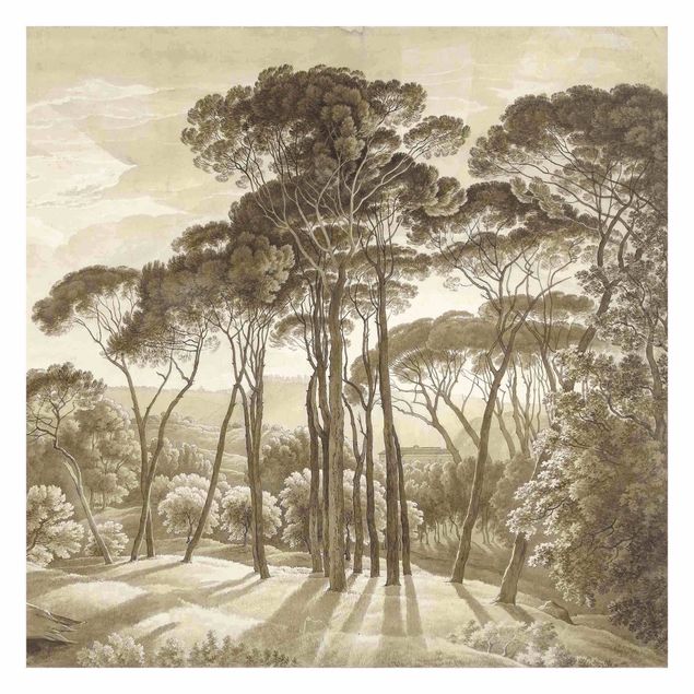 Carta da parati con paesaggi Hendrik Voogd  - Paesaggio con alberi in beige