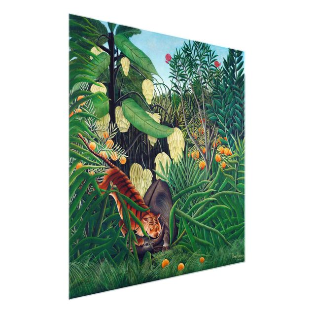 Quadri in vetro con fiori Henri Rousseau - Lotta tra una tigre e un bufalo