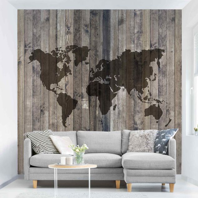Carta parati adesiva Mappa del mondo in legno