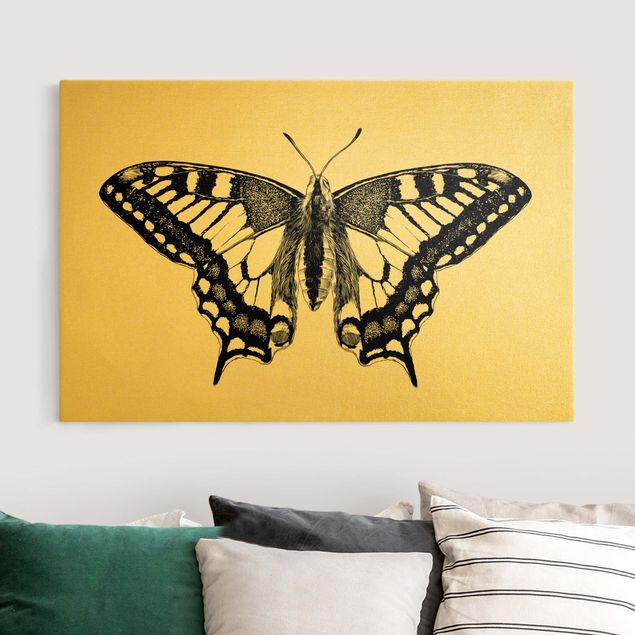Quadri su tela con farfalle Illustrazione di macaone che vola in nero