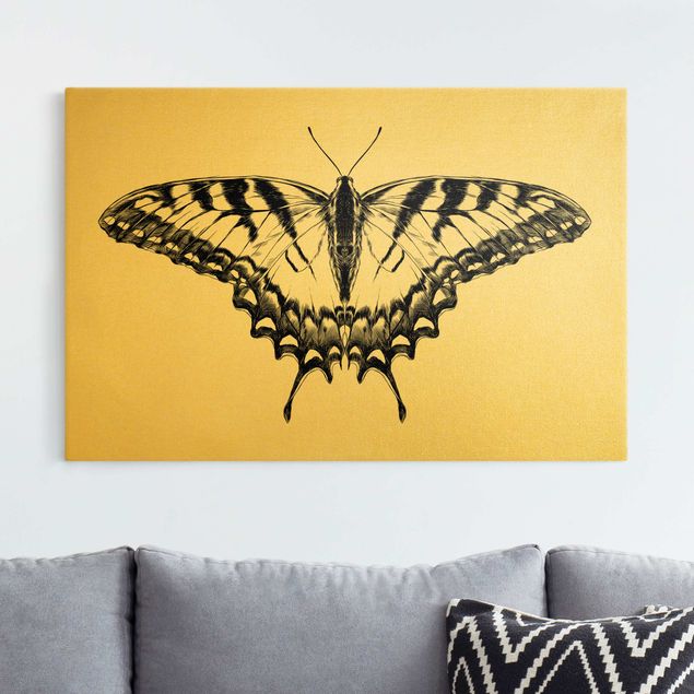 Quadri su tela con farfalle Illustrazione di macaone tigre che vola in nero
