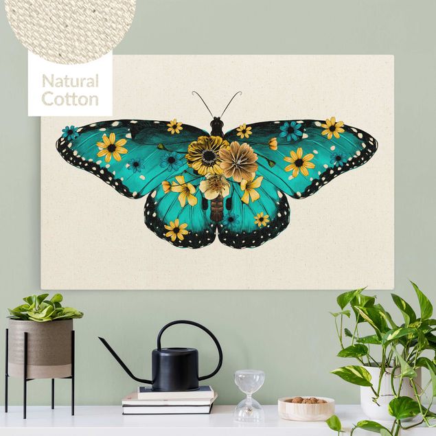 Quadri su tela con farfalle Illustrazione floreale Morpho comune