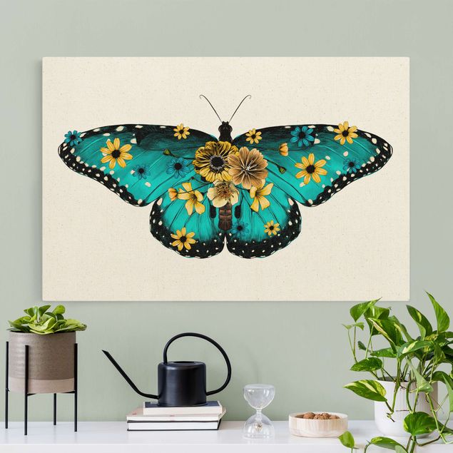 Quadri di farfalle Illustrazione floreale Morpho comune