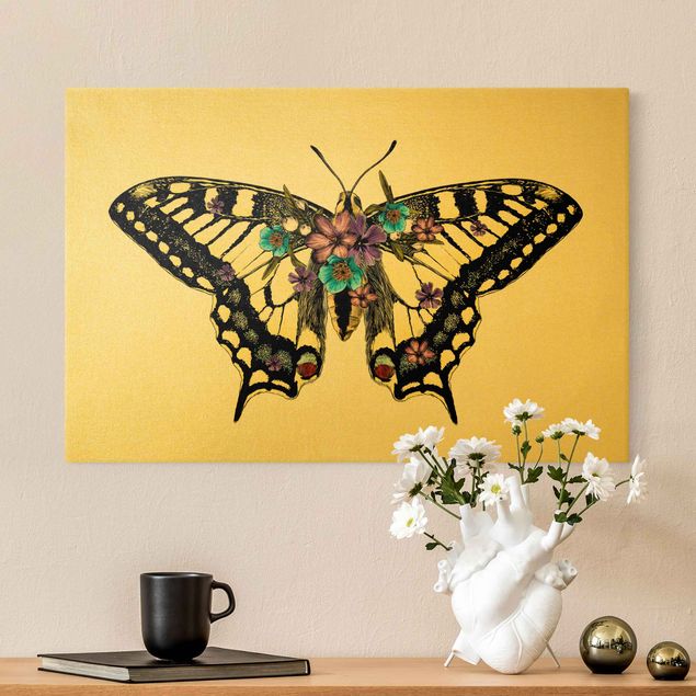 Quadri su tela con farfalle Illustrazione floreale macaone