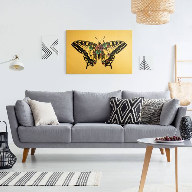Quadri di farfalle Illustrazione floreale macaone
