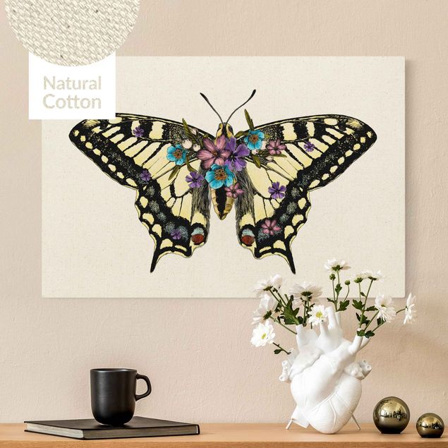 Quadri su tela con farfalle Illustrazione Floreale Coda di rondine