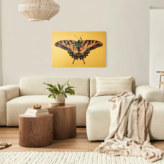 Quadri con farfalle Illustrazione floreale macaone tigre
