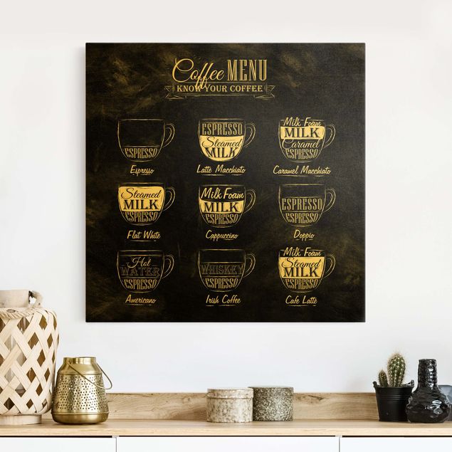 Stampe su tela bianco e nero Lavagna delle varietà di caffè