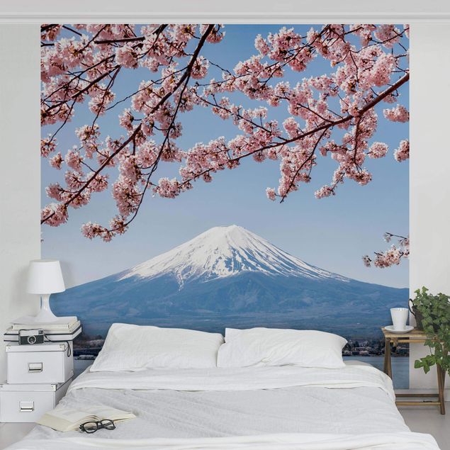 Carta da parati tnt Fioriture di ciliegio con il monte Fuji