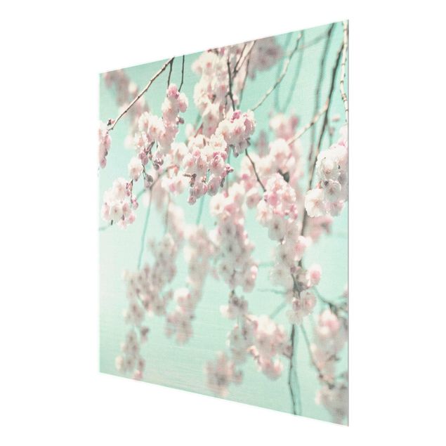 Glas Magnettafel Danza di fiori di ciliegio su struttura di lino