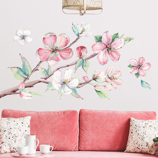 Albero adesivo da parete Ramo di ciliegio in fiore ad acquerello